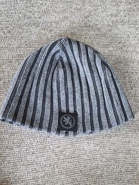 Express Men's Gray & Black Striped Beanie